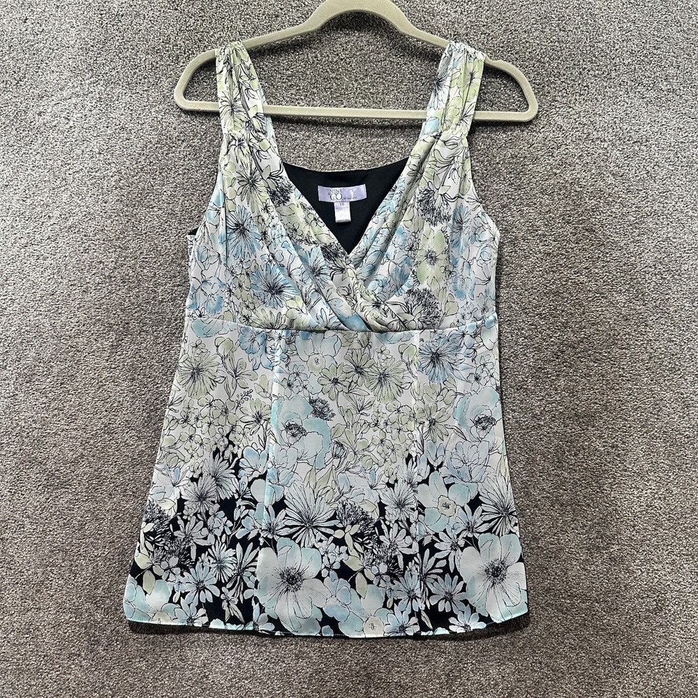 Nine & Co Babydoll Blouse Tank Top Women 10 Blue Floral V Neck‎ Whimsy Fairy Y2k